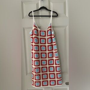 NWT Willow and Wind Crochet Ivory Pink Blue brown Mini Dress sleeveless size XS